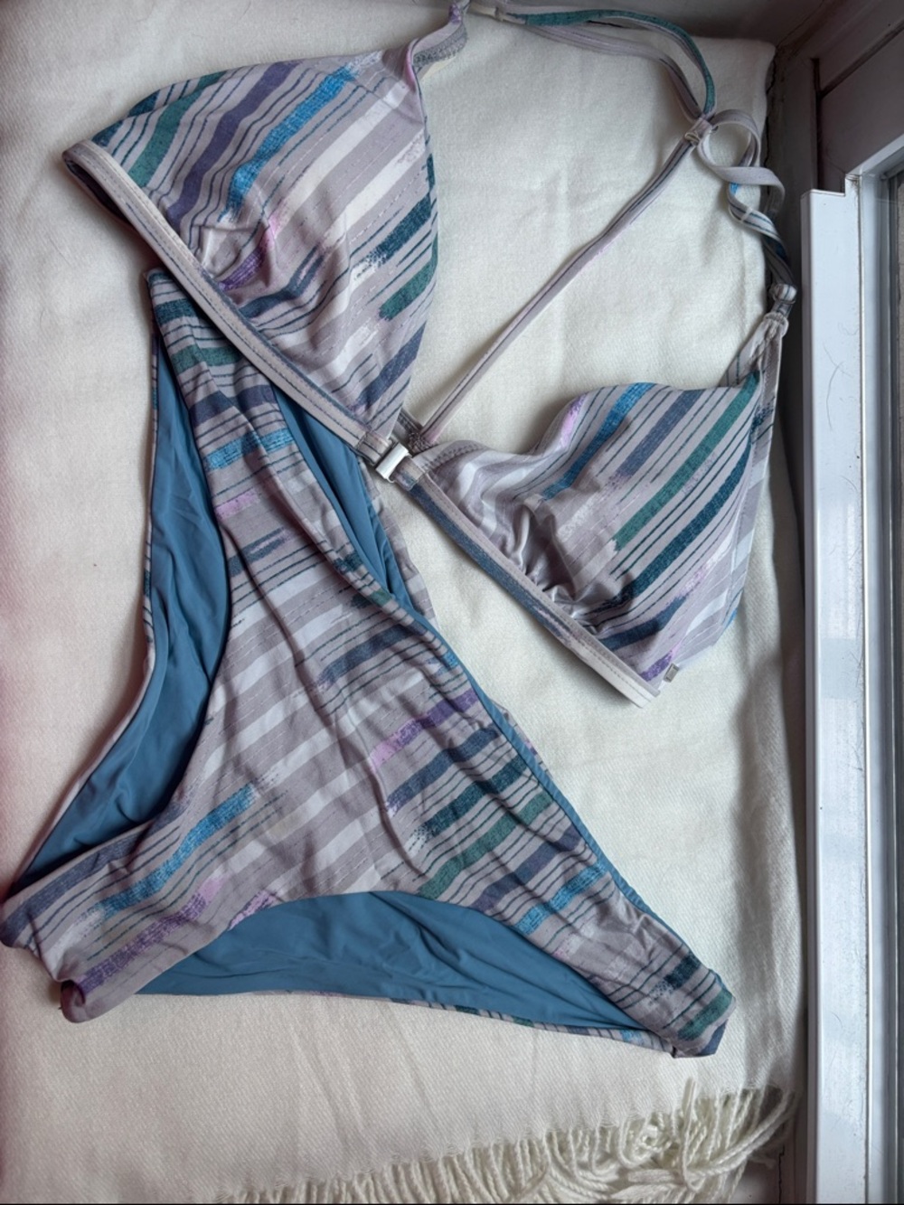 Dolce Vita Striped Triangle Bikini in Blue, Teal & Lavender